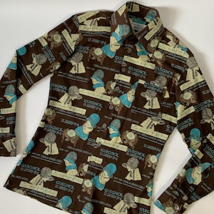 Chemise habillée en coton pour homme vintage des années 60 / Style des années 1920 à manches longues imprimé clapet français / SWANSON