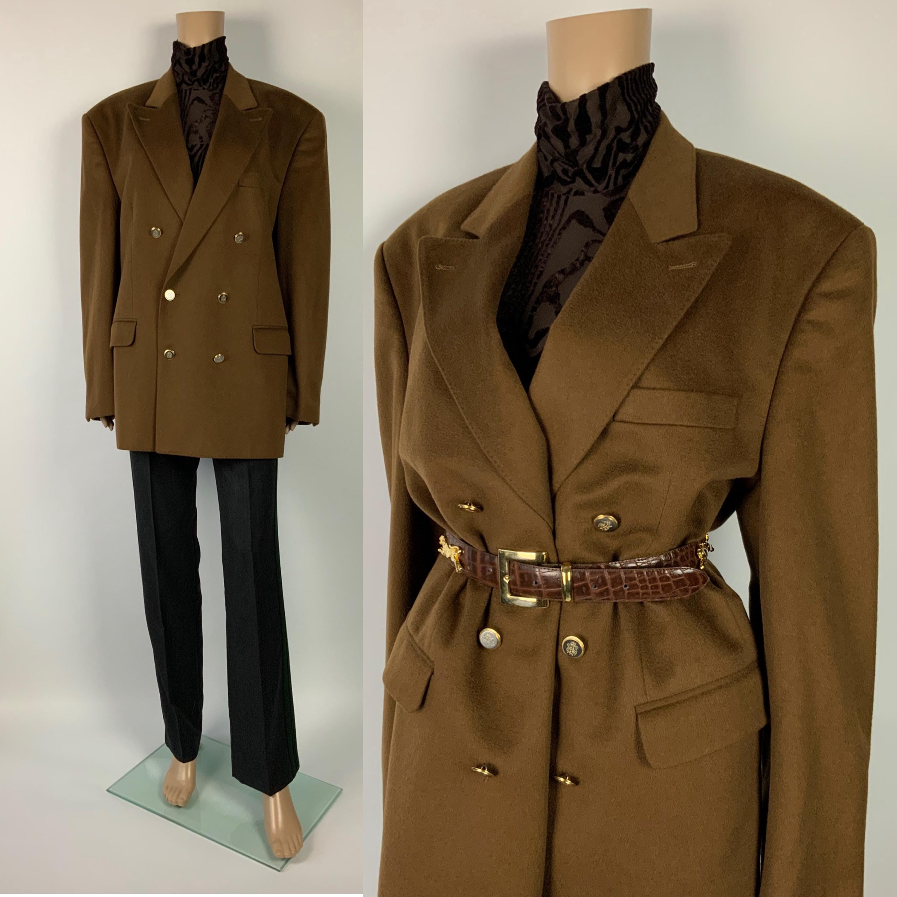 Vintage 100% Cashmere Oversize Camel Brown Blazer / Boxy Wool Double Breasted Jacket / Boyfriend Style Wool Coat / Size S - M - L - XL