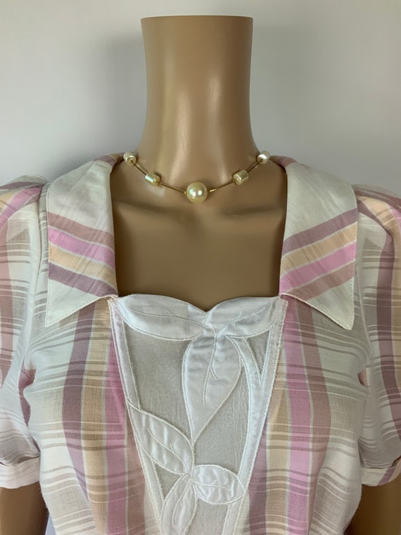 Vintage Cute Pastel Pink Plaid Dress 1990's Puff … - image 2