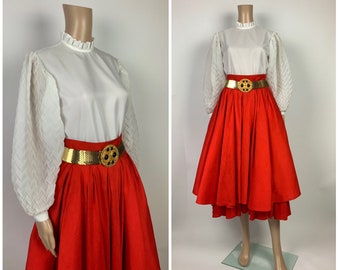 1980's Couture Full Circle Red Silk Vintage Ball Skirt Bouffant Dance Gown Size S - M BARBARA B. WEBER