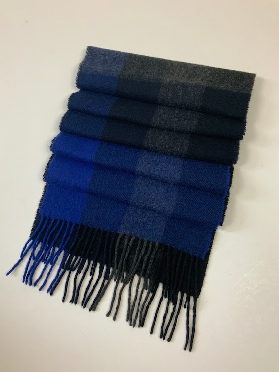 JAEGER Vintage Cashmere Wool Fringe Scarf Blue Gr… - image 4