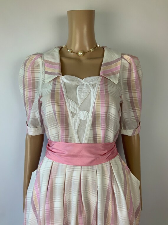 Vintage Cute Pastel Pink Plaid Dress 1990's Puff … - image 9