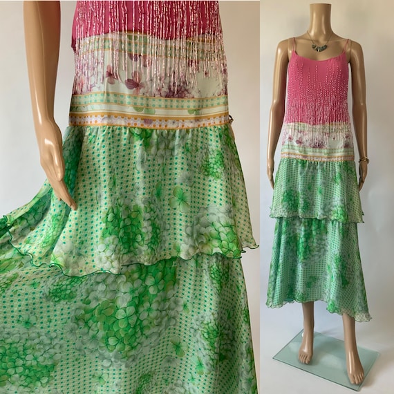 Class Roberto Cavalli ロングスカート　夏 ROBERTO CAVALLI CLASS Silk Green Hydrangea Floral Skirt | Vintage