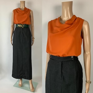 Vintage jaren 90 grijze maxi-gorpcore-rok / Y2K-kantoor, mannelijk geïnspireerde esthetiek