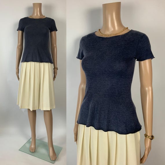 Emporio Armani, EMPORIO ARMANI Silk Cashmere Knit Shirt | 90s Vintage Minimal Swing Silhouette Wool Top