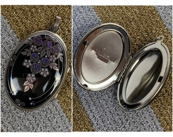 MICHAELA FREY Vintage Floral Oval Photo Locket 1970's Perfume Charm Art Nouveau Colgante Romántico Amantes Collar