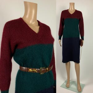 Vintage Mohair Wolle Rippen Strickkleid / 80er Jahre Pulloverkleid / Langer gestrickter Pullover / Warmer Winter Pullover / Größe S - M / Made in Austria