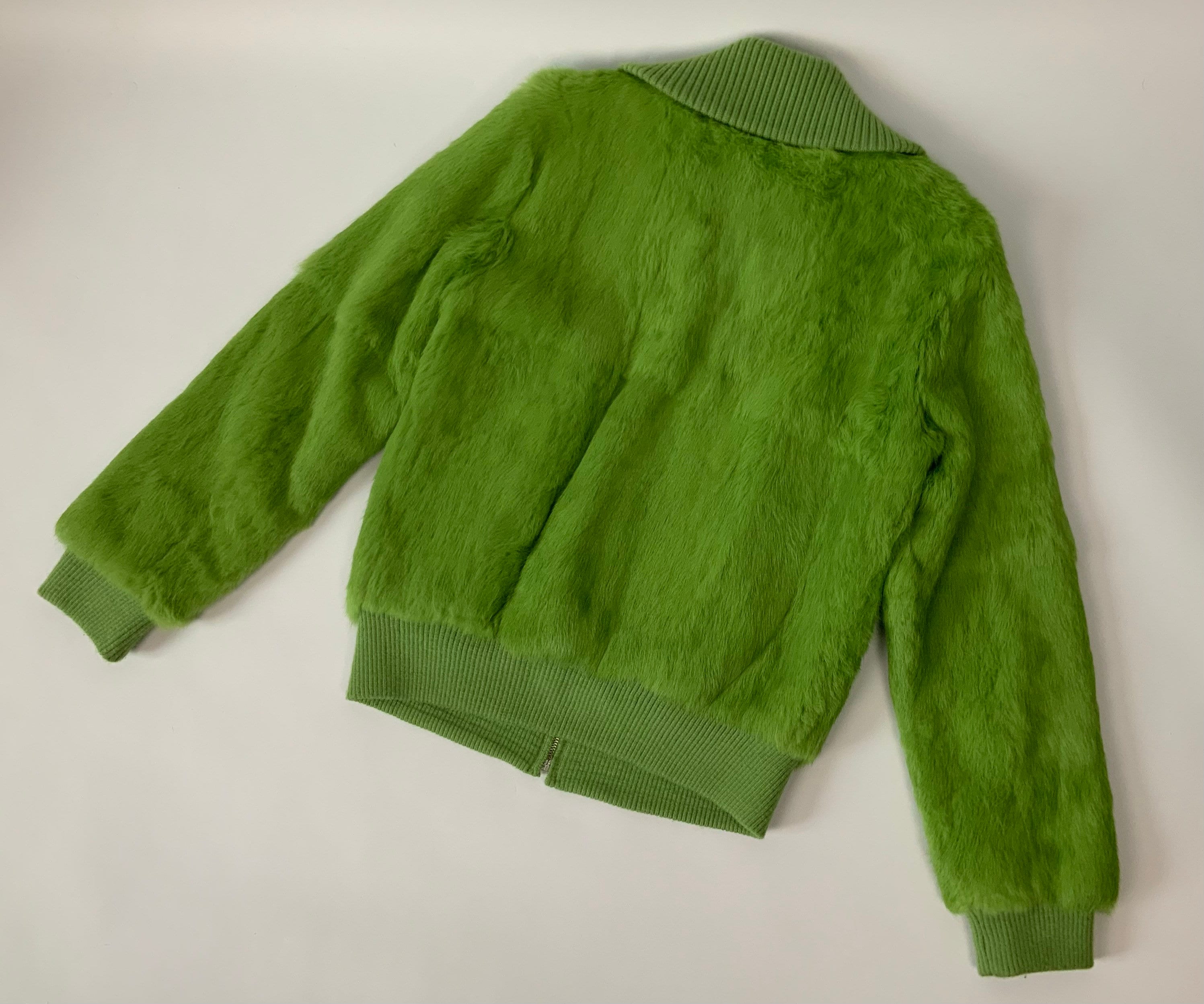 Vintage Neon Green Rabbit Fur Jacket / Y2K High Collar