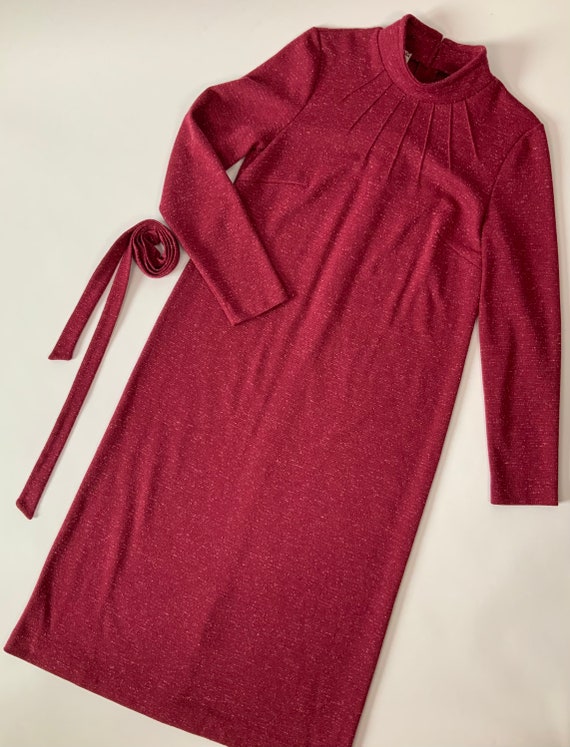 1970's High Neck Dark Pink Vintage Work Dress Woo… - image 7