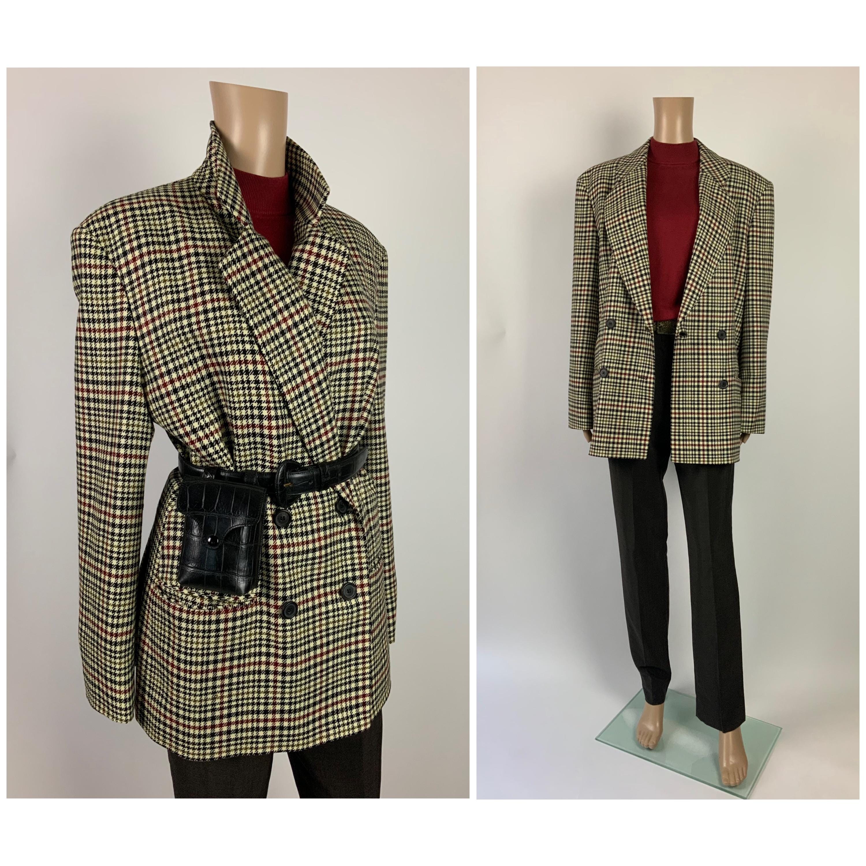 Vintage Oversize Houndstooth Check Blazer Virgin Wool Double Vintage Oversize Houndstooth Check Blazer Virgin Wool Double