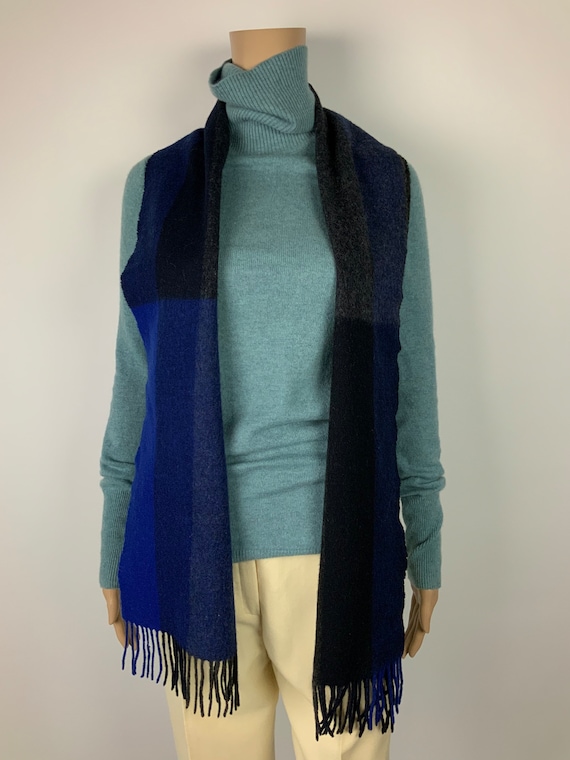 JAEGER Vintage Cashmere Wool Fringe Scarf Blue Gr… - image 3