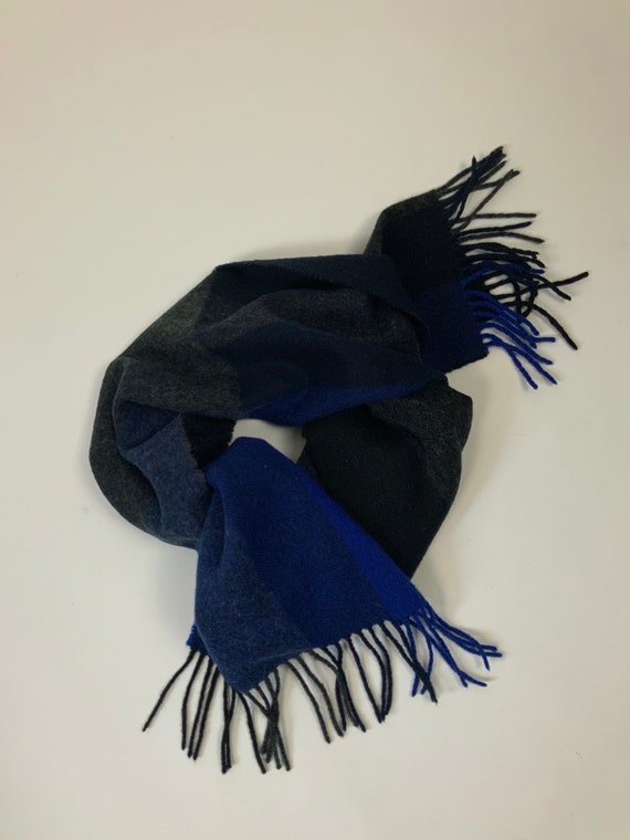 JAEGER Vintage Cashmere Wool Fringe Scarf Blue Gr… - image 6