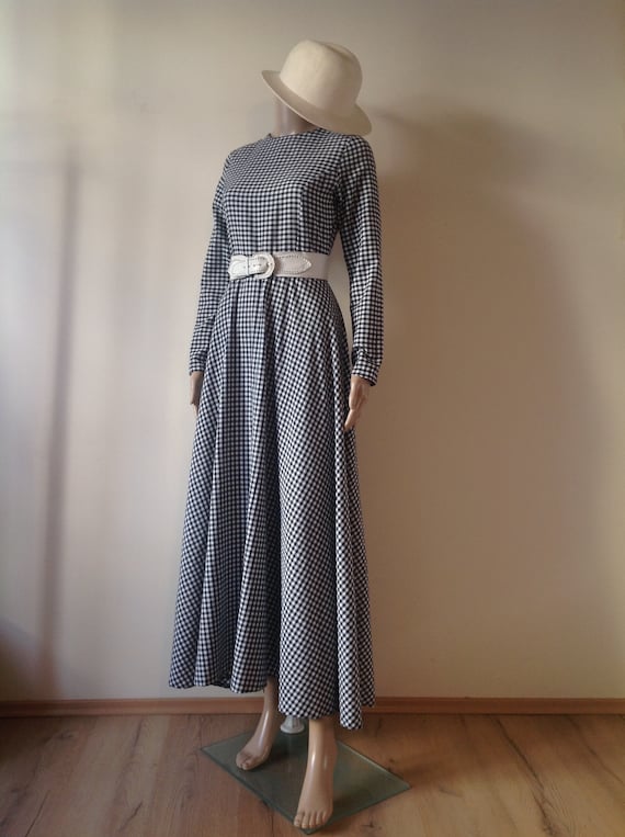 Black White Gingham Check Long Maxi Swing Dress, P