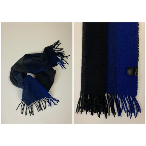 JAEGER Vintage Cashmere Wool Fringe Scarf Blue Gr… - image 10
