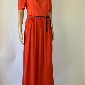Vintage Red Summer Maxi Dress Puff Sleeve Austrian Folk Dirndl Gown Size S SPORTALM zdjęcie 3