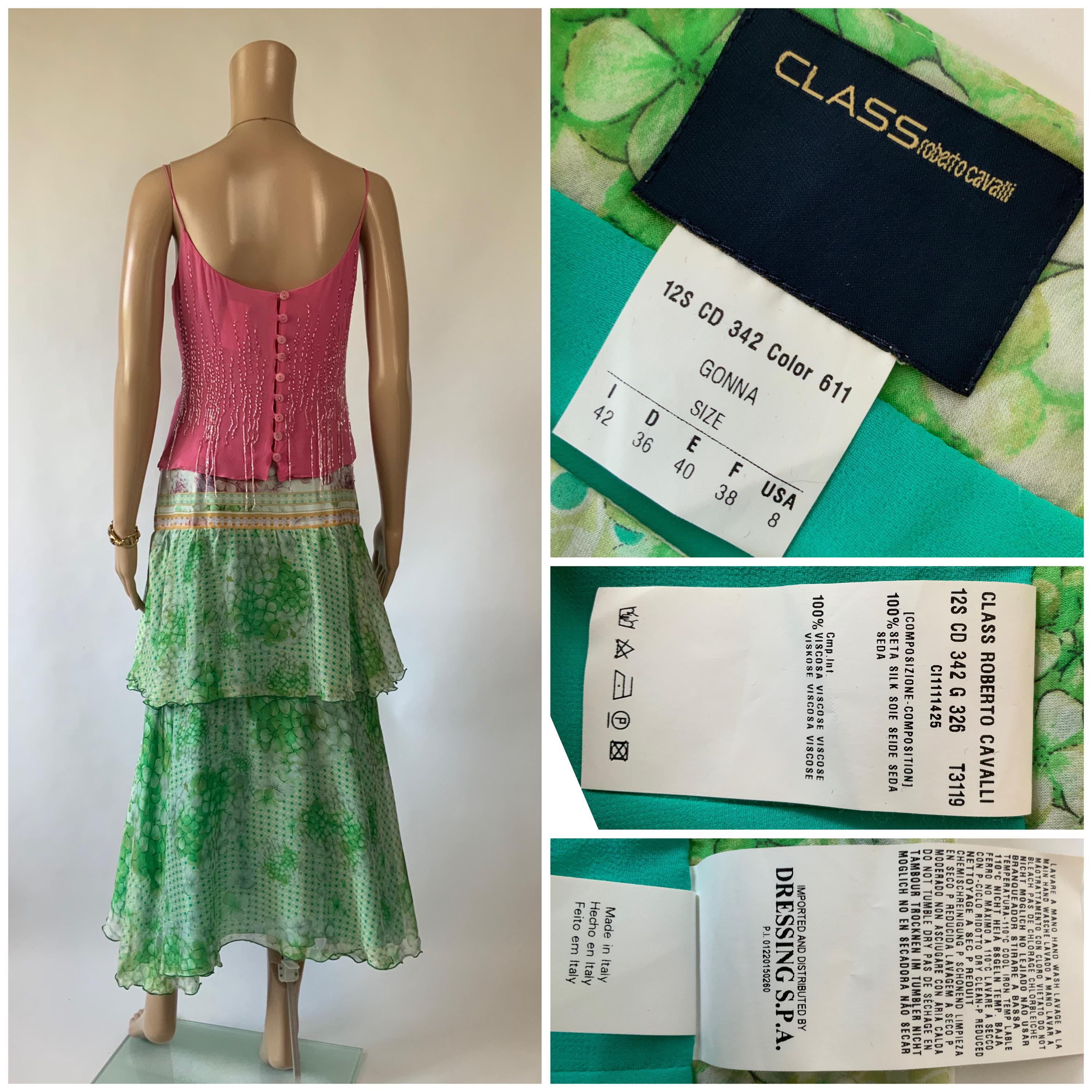 ROBERTO CAVALLI CLASS Silk Green Hydrangea Floral Skirt | Vintage