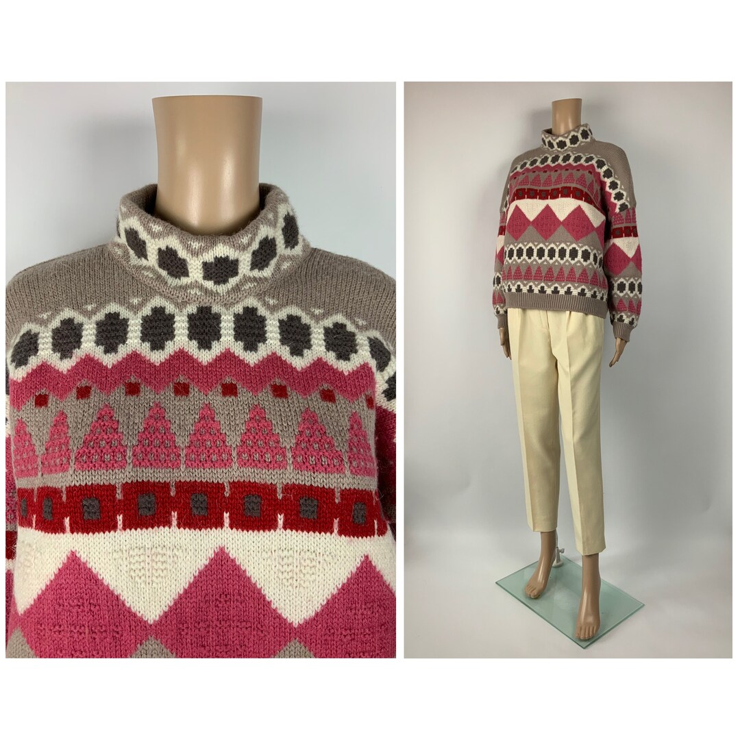 STEFANEL all-over print alpaca blend wool knit sweater made in Italy women's size M /eaa511734