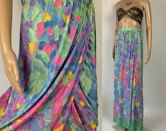 FURSTENBERG 70s Multicolor Wrap Skirt / Vintage Summer Palm Springs Holiday Maxi