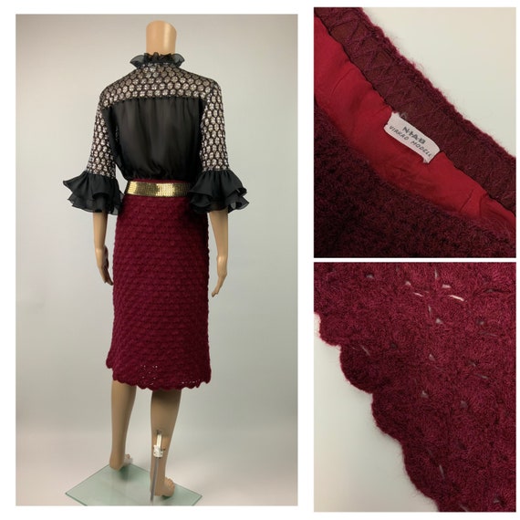 1960's Burgundy Red Crochet Skirt Sixties Preppy … - image 7