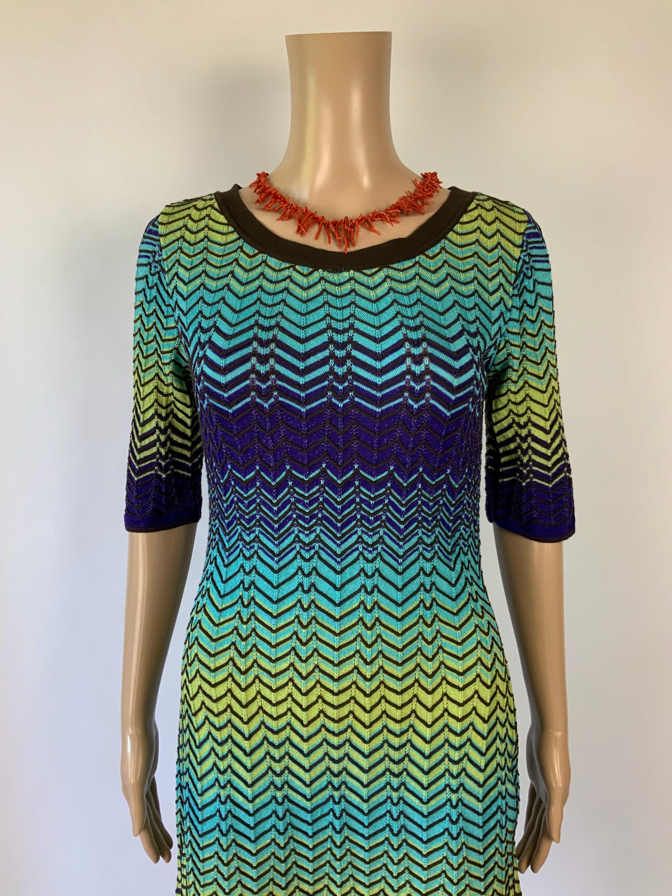 MISSONI Vintage Zig Zag Color Gradient Knit Dress / Stretchy