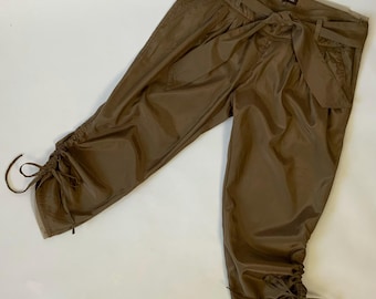 2000s Silky Brown Belted Capri Pants / Y2K Vintage Drawstring Clubbing Slacks