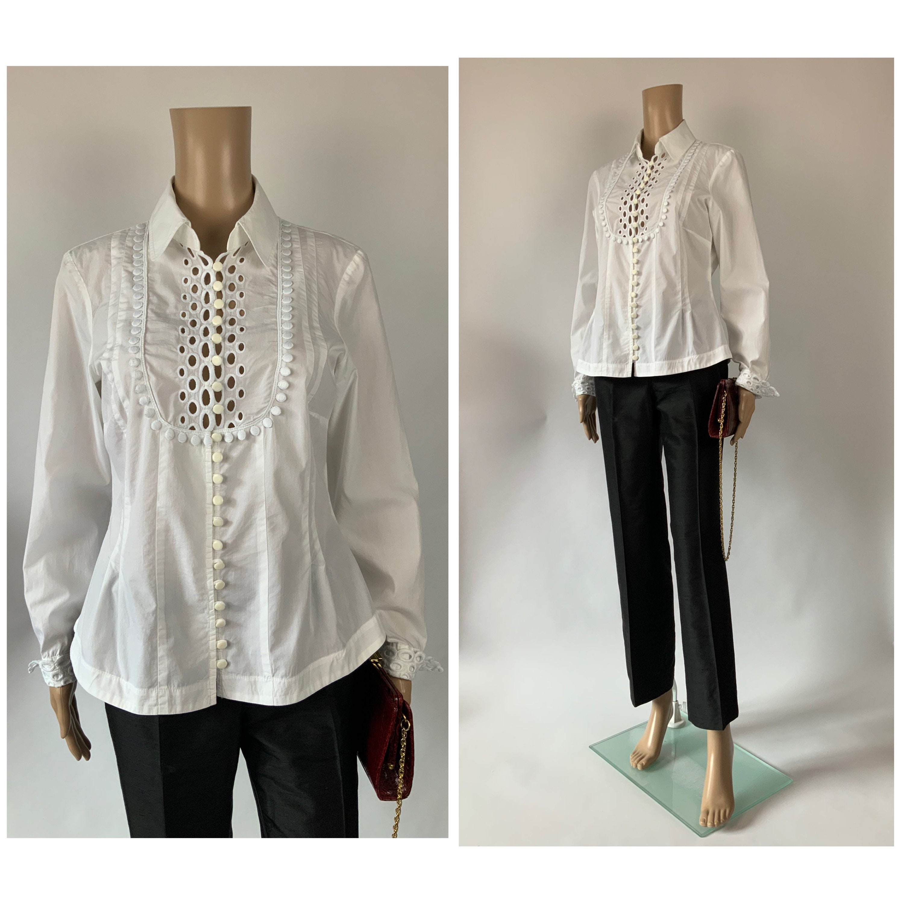 BIBA Classical White Fitted Vintage Shirt / Bib Collar White - Etsy