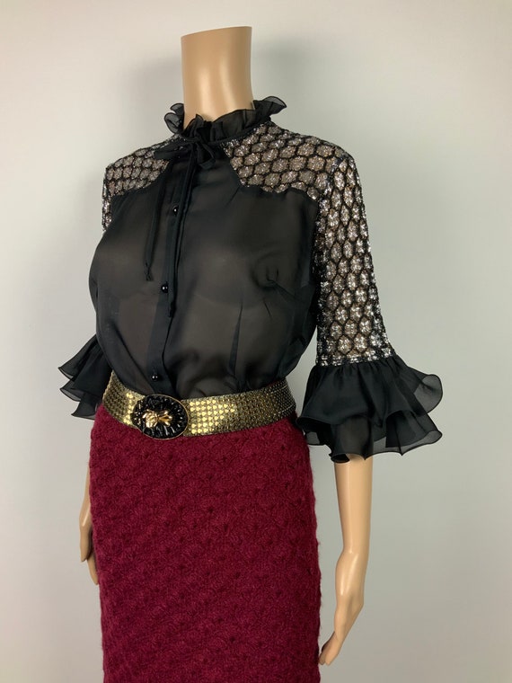 1960's Burgundy Red Crochet Skirt Sixties Preppy … - image 10