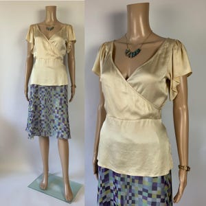 GUY LAROCHE 90s Vintage Delicate Silk Geometric Skirt / Wavy Checkered Print Skirt / Multicolour Tartan / A-Line Bias Cut / Size S - M