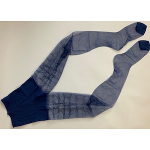 Vintage Abstract Sheer Blue Tights / 1980's Fashion Pantyhose / Eighties Fantasy Nylons / Show Stopper Hosiery / Made in Italy