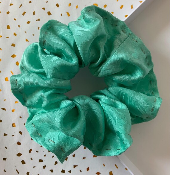 100% SILK Aqua Green Hair Scrunchy / Turquoise Silky Satin  display picture 1