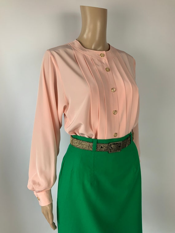 1980's Elegant Pink Blouse Vintage Pleated Front … - image 9