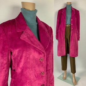 Y2K Vintage Hot Pink Faux Fur Coat / Elegant Easy Silhouette Long Pink Jacket