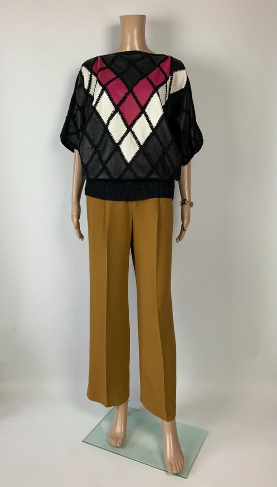 80s Leather Patchwork Oversize Blouse / Vintage B… - image 9