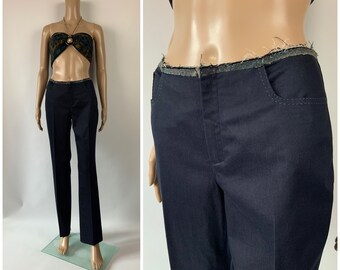 VERSACE Y2K Vintage Distressed Mid Waist Trousers Chic Straight Leg Blue Stretchy Pants Size 27 S