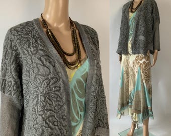Oversize Mohair Waterfall Summer Overlay Cardigan / Hobo Chic Grey Knit Jacket