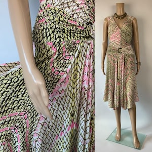 JUST CAVALLI Y2K Reptile Animal Print Matching Skirt Top Set / Vintage Summer Designer Two Piece / Size S - M