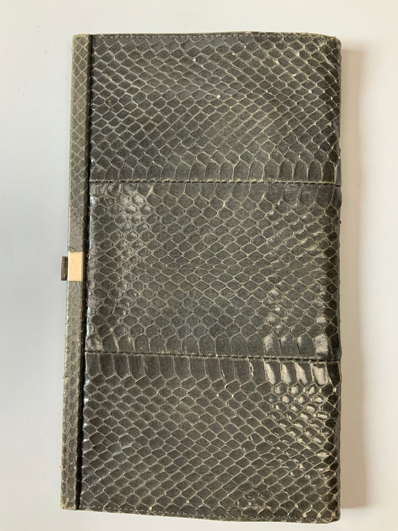 Vintage 1950's Exotic Grey Lizard Snakeskin Clutc… - image 3