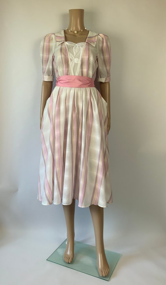 Vintage Cute Pastel Pink Plaid Dress 1990's Puff … - image 3