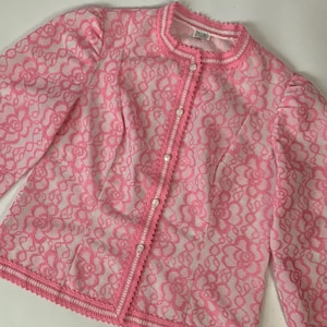 HANRO 60s Vintage Pink Floral Boudoir Jacket / Romantic Puffy Sleeve Bed Jacket