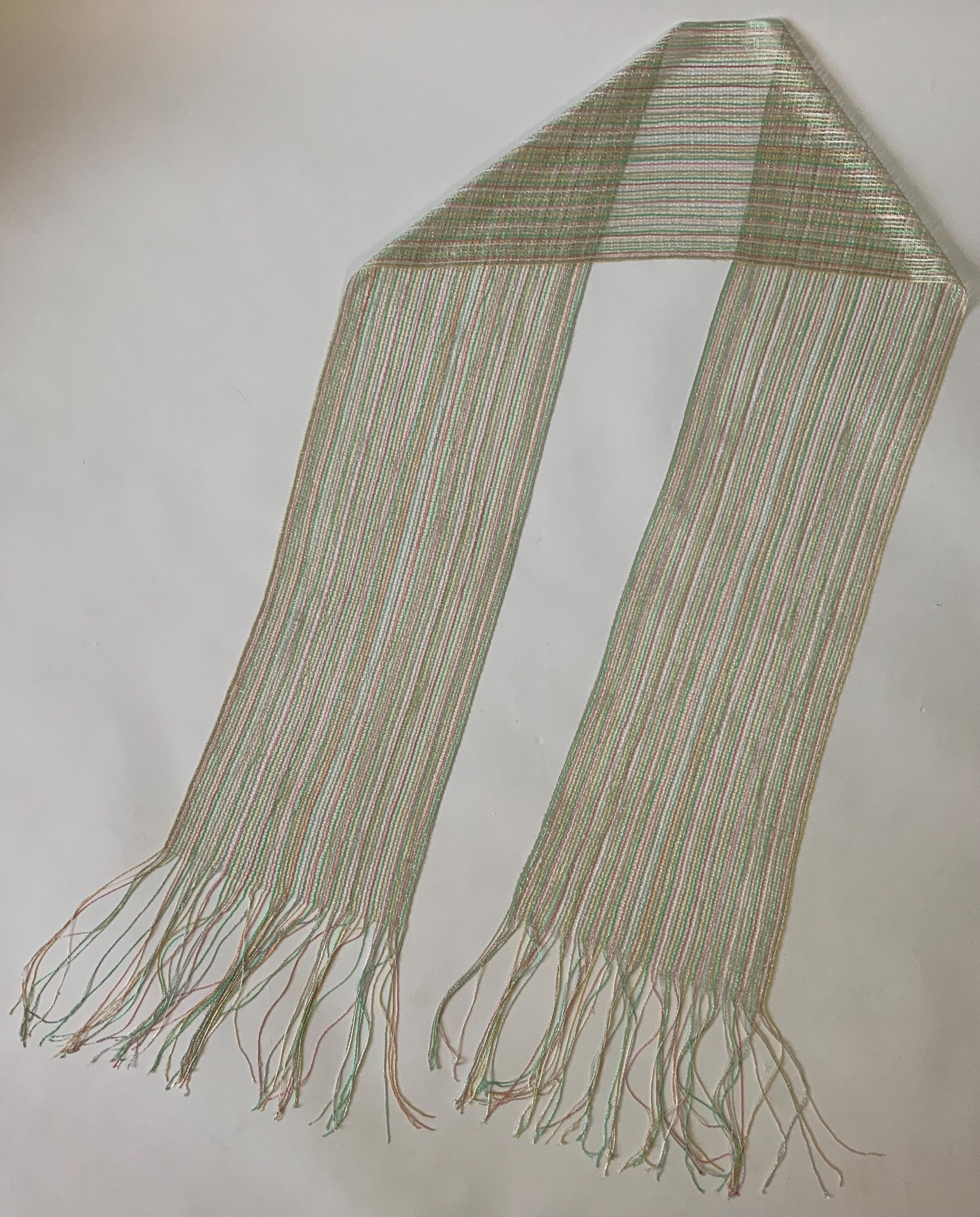 Vintage Sparkly Skinny Scarf / Long Sheer Fringe Shawl