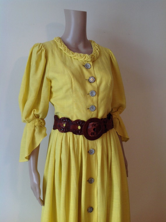 Sunshine Yellow Dirndl Vintage Dress, Soft Linen C