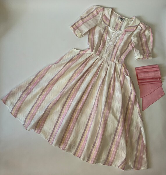 Vintage Cute Pastel Pink Plaid Dress 1990's Puff … - image 8