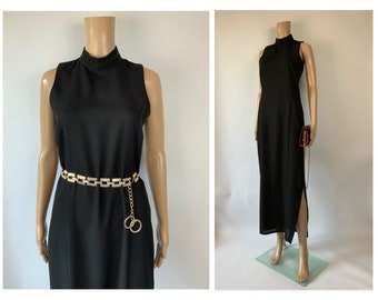 Vintage 1990's Beaded Front Slit Maxi Dress Elegant Mock Neck Gala Gown Size S Jaqueline de Young