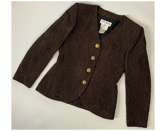 YVES SAINT LAURENT 80s Vintage Bronze Brown Blazer / YsL Variatíon Dressy Gold Button Jacket
