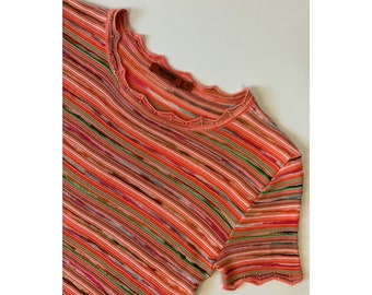 MISSONI Vintage Girls Dress Summer Pink Stripes Beach Cotton Knit Size 9-10 years