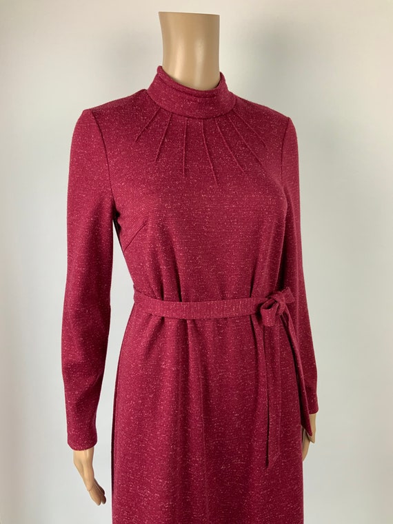 1970's High Neck Dark Pink Vintage Work Dress Woo… - image 5