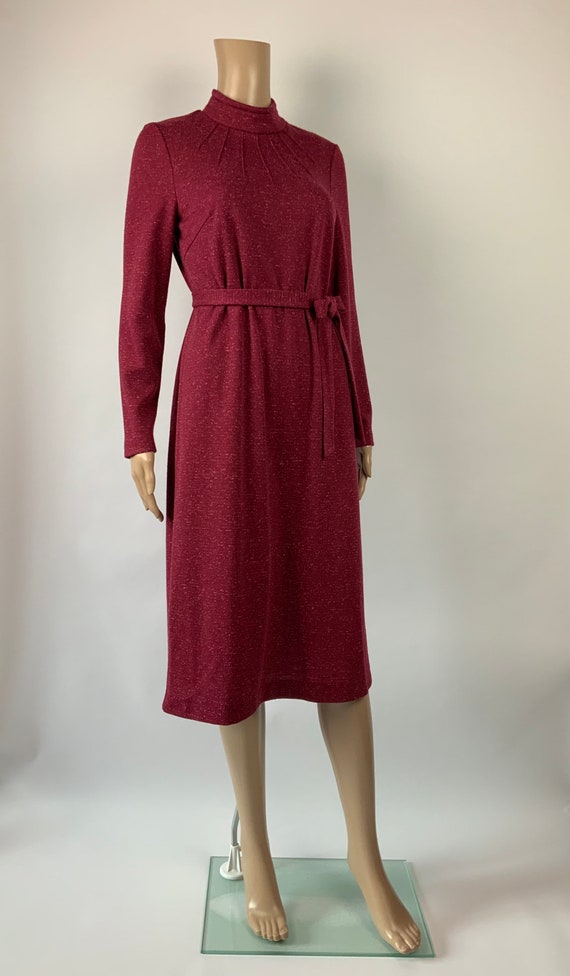 1970's High Neck Dark Pink Vintage Work Dress Woo… - image 4