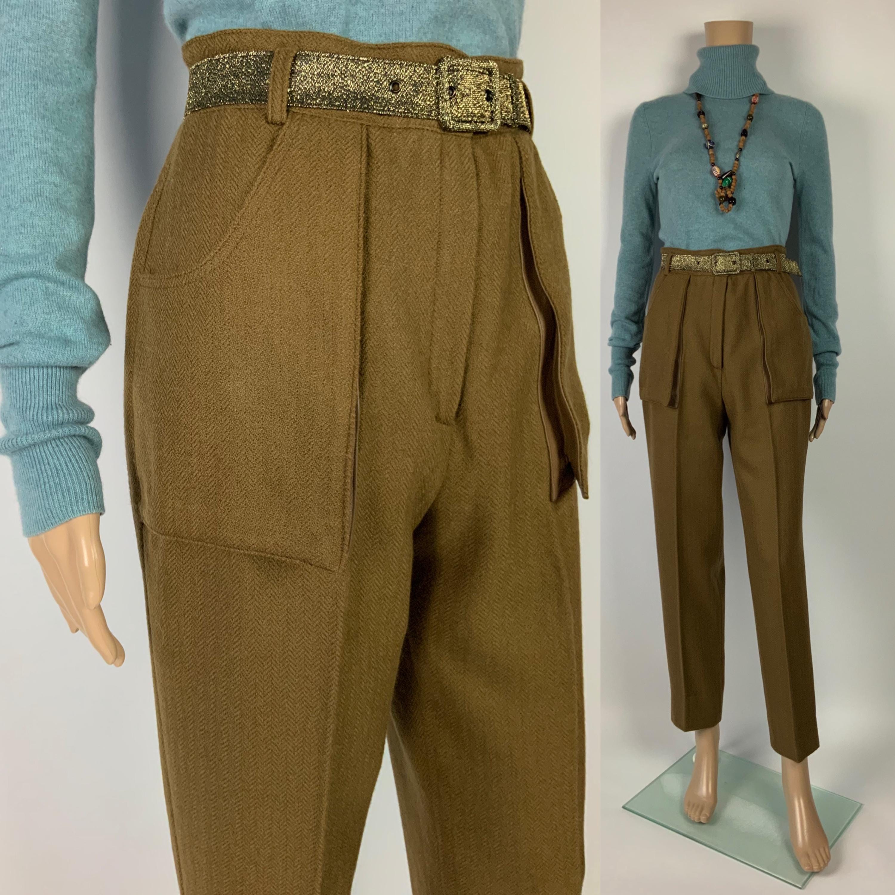 【70s】EURO Vintage Tweed Trousers Optizip Mens Vintage Tweed Trousers Brown Blue 1920s Peaky Blinders