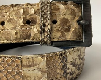 90s Real Python Leather Belt for Men | Vintage Exotic Animal Snake