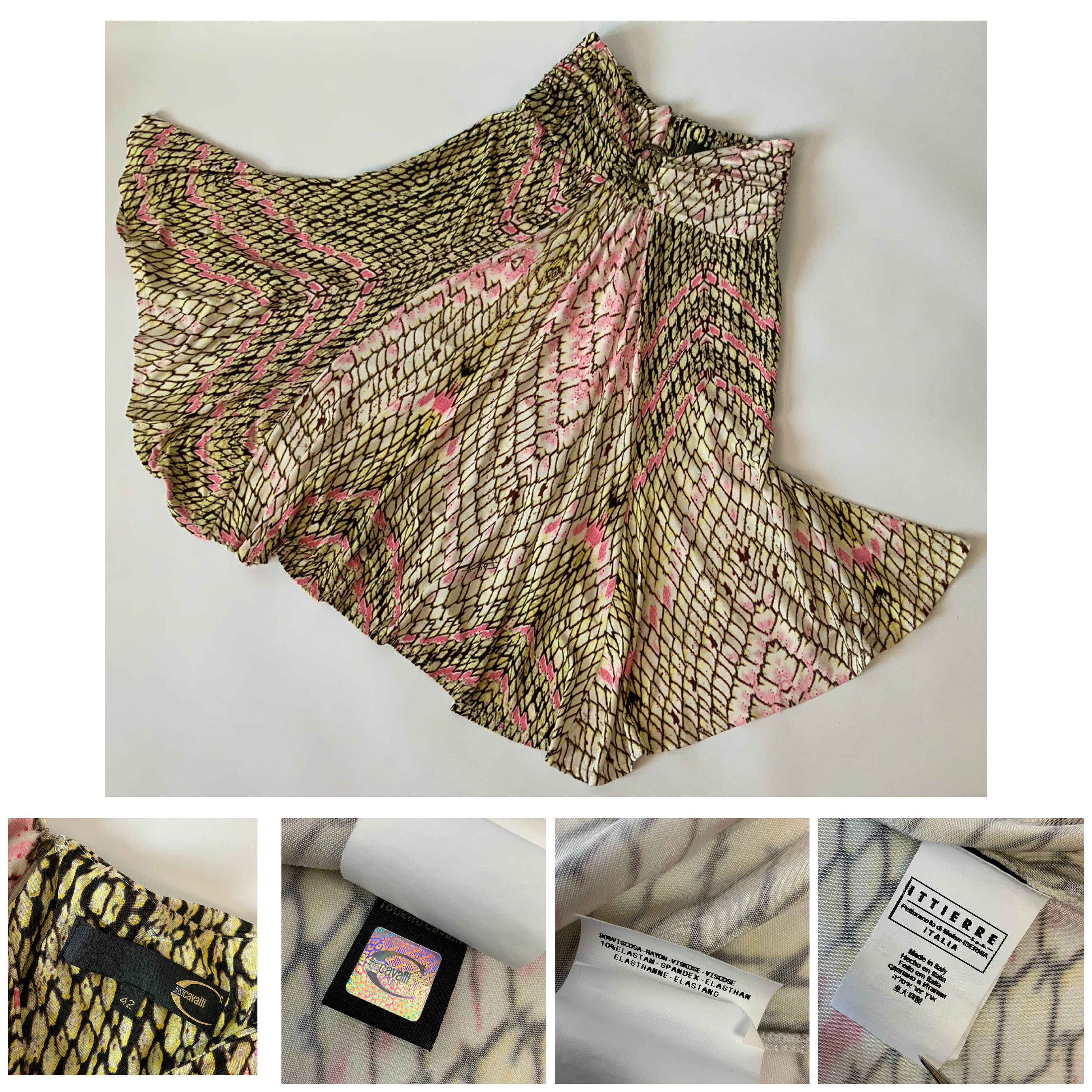 JUST CAVALLI Y2K Reptile Animal Print Matching Skirt Top Set